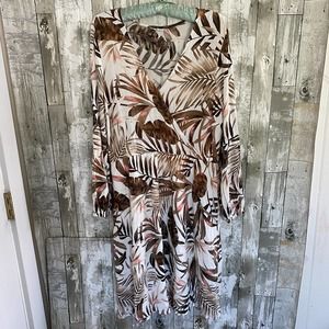 Old Navy brown floral long sleeve faux wrap dress L
